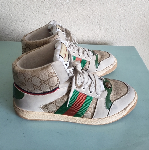 Gucci Screener Hi Top Distressed Logo G Lace Up Sneakers 8 - Picture 10 of 12
